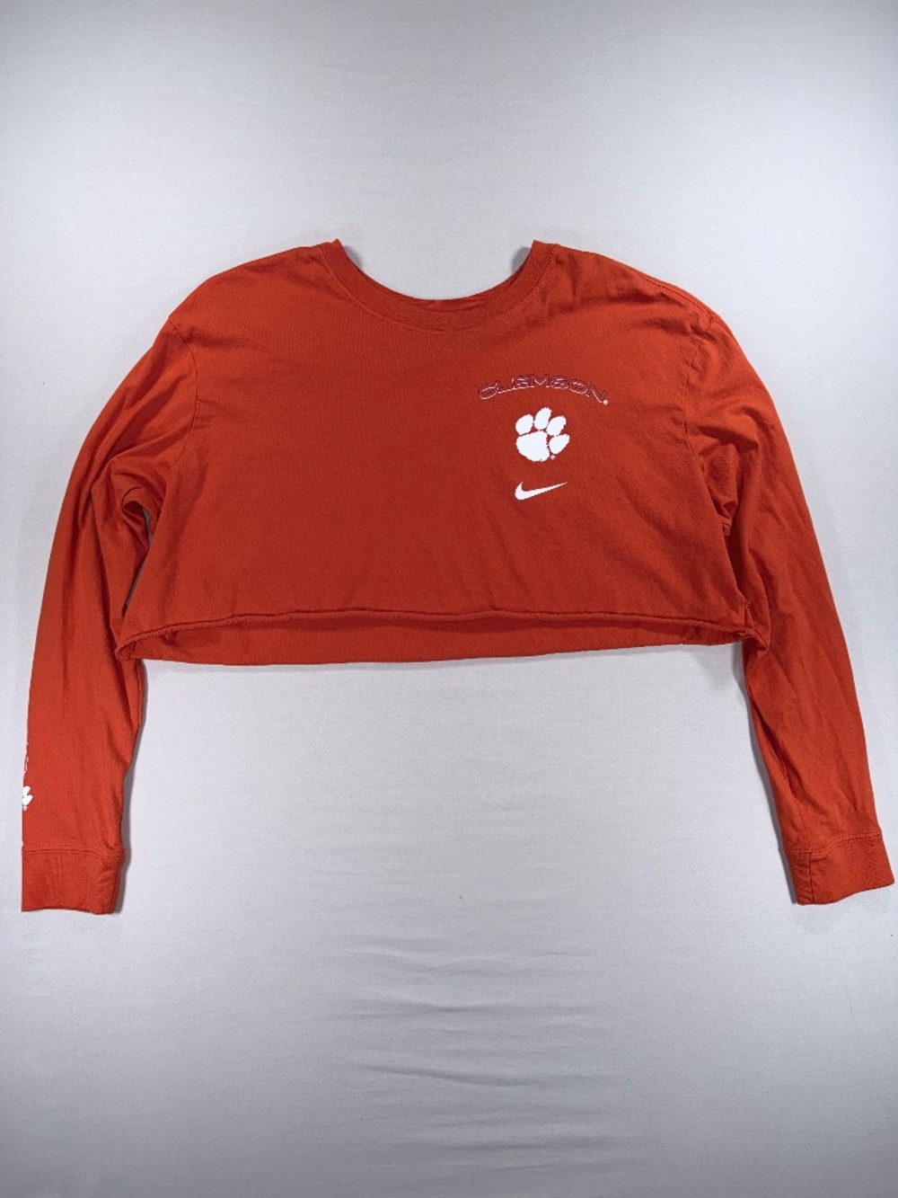 Nike Clemson Tigers Orange 2-Hit Cropped Long Sleeve T-Shirt Women's XL